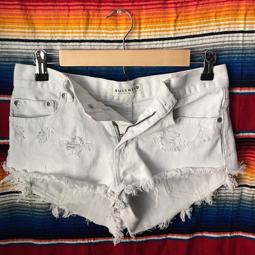 White High Rise Distressed Shorts